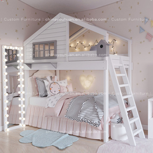 Lit cabane en bois massif pour enfants, lit superposé moderne, lits séparés pour frère et sœur dans les petits appartements, personnalisable - Product Image 2