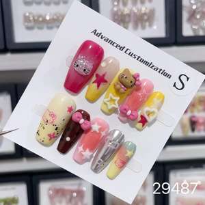 Caja personalizada hecha a mano al por mayor diseño lindo 3D dibujos animados acrílico Anime <span class=keywords><strong>Sanrio</strong></span> Kuromi Kitty gato arte prensa artificial <span class=keywords><strong>uñas</strong></span> - Product Image 2