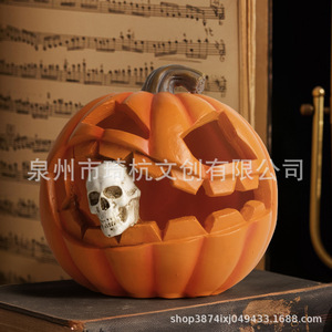 Halloween Pumpkin <b>Lantern</b> With Skull Ornament Indoor Decoration Synthetic Resin Party Prop - Product Image 1