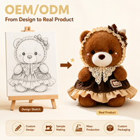 Ours en peluche marron en robe de dentelle et bonnet avec patch 'Love', ours en peluche doux, cadeau