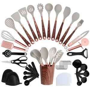 Ustensiles de cuisine en silicone, ensemble d'ustensiles de cuisine rose gold, outils de cuisson et de pâtisserie avec manche en bois - Product Image 1
