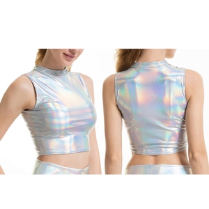 Ropa de moda para mujer, trajes de baile, tops cortos metálicos, ropa de club, camiseta brillante, chaleco para uso diario informal, baile en barra - Product Image 2