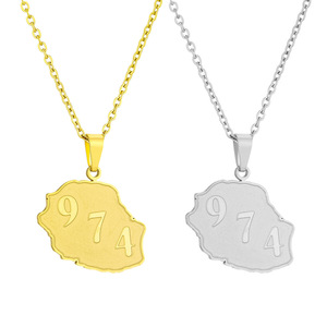 Collar con colgante de mapas de <span class=keywords><strong>Isla</strong></span> de reunión de Francia, mapa de país de reunión de acero inoxidable de Color dorado 974 - Product Image 3