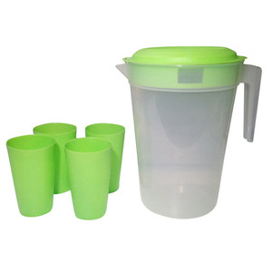 Jarra de Agua de Plástico Segura Sin BPA de 4.6L con 4 Vasos, Juego de 5 Piezas - Product Image 1