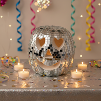 Décorations de fête disco d'Halloween pour intérieur : Ornements créatifs en forme de tête de citrouille avec motif visage de citrouille