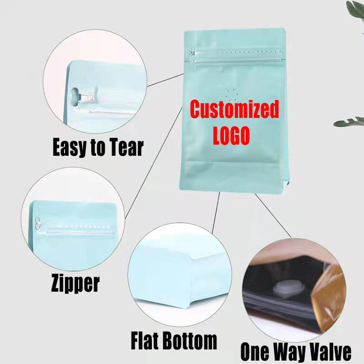 Square Flat Bottom Foil Bag, Square Block Bottom, Packaging Pouch Flat Block Box Bottom Bags With Air Valve