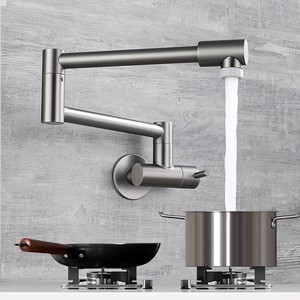 Rubinetto da Cucina Moderno in Acciaio Inox 304 Montato a Parete <span class=keywords><strong>Miscelatore</strong></span> per Lavello in Ottone <span class=keywords><strong>con</strong></span> Doccetta Estraibile - Product Image 3