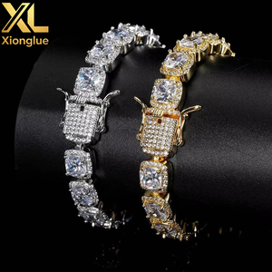 Bling Iced Out <b>Bracelet</b> AAA CZ Tennis Diamond <b>Bracelets</b> for Men 10mm Square Shape Cluster Tennis Chain Men Hiphop Jewelry - Product Image 4