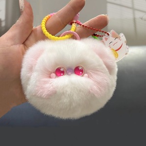 Mignon petit chat chaton en peluche véritable Rex lapin fourrure porte-clés sac à dos pendentif Pom Pom porte-clés sac à main breloque voiture porte-clés cadeaux - Product Image 5