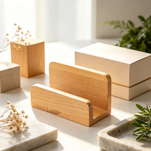 Support de cartes de visite en bois massif personnalisé, finition polie et vernie, présentoir de bureau, fabricant OEM, multifonction - Product Image 1