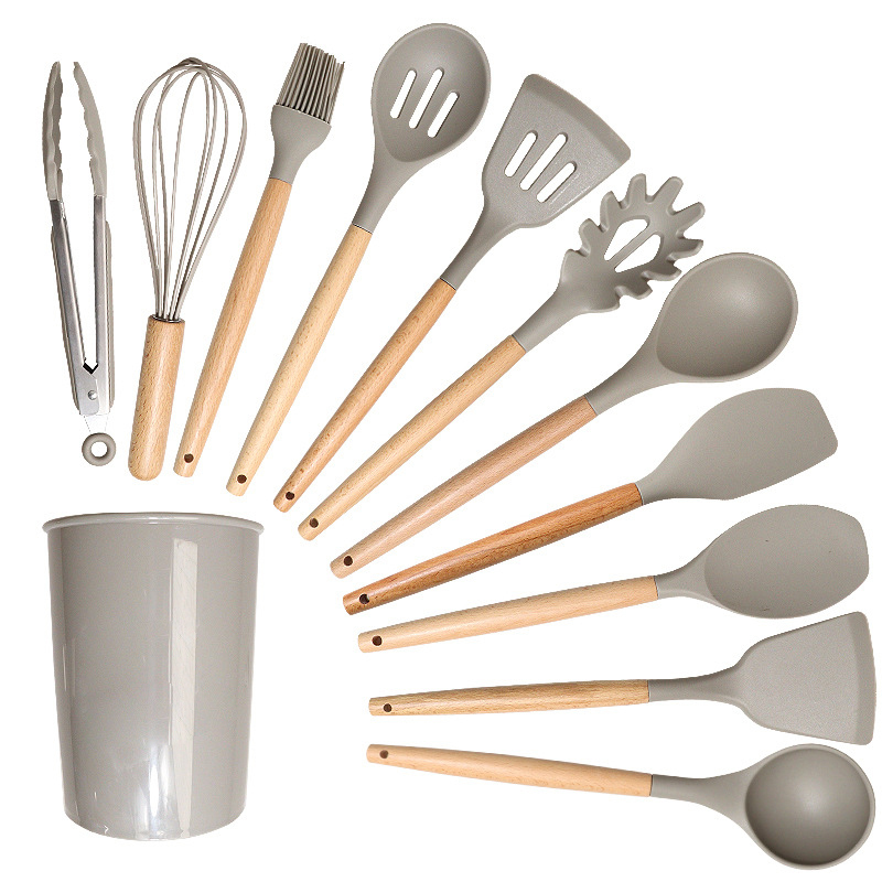 WDF Wholesale 12PCS Spoon Set with Wooden Handle Utensilios De Cocina Silicone Non-Stick Kitchenware Cooking Kitchen Utensil Set · image 5