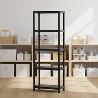 Étagère de rangement en plastique robuste à 5 niveaux, organisateur multi-usages pour garde-manger, cuisine, buanderie, montage sans outil, noir