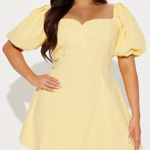 Produttori di abbigliamento personalizzato Casual manica a sbuffo cravatta indietro di lino di cotone Aline dolce da ragazza abito corto da donna - Product Image 4