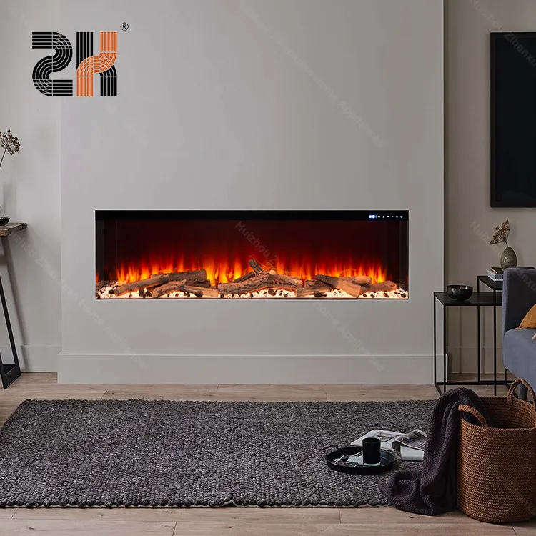 WIFIアプリを備えた新しい3面ミラー電気暖炉光るエンバーベッドリアルなLED炎電気暖炉