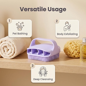 Brosse de bain corporelle en silicone portable à poils doux et denses, exfoliante et massante pour la douche, avec poignée annulaire - Product Image 5