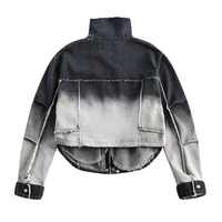 Ensemble de veste en jean pour homme personnalisé, haut de gamme, épais, effet vieilli, style streetwear de luxe, teinture ombrée, deux pièces, pour marque