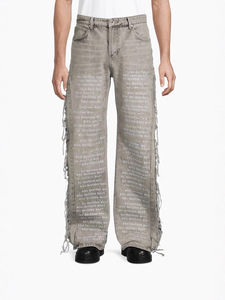 Customized Vintage Acid Washed Streetwear Fashion New Style Jeans for Men Distressed Straight Leg Grey Selvage Denim Jeans - Product Image 3