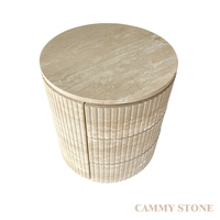 Table basse cylindrique moderne en travertin naturel Cammy Stone avec tiroir, design personnalisé pour salon et chambre à coucher