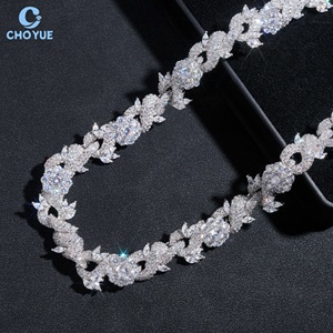 Fashion Flower Design Moissanite Cuban Link <b>Chain</b> Necklace Rhodium Plated 925 Silver Hiphop <b>Iced</b> <b>Out</b> Jewelry GRA Certified - Product Image 2