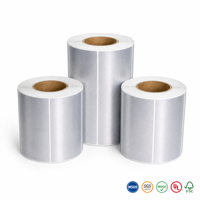 Label Roll PET Perak Matte Tahan Panas, Perekat Sendiri, Kompatibel TTR, untuk Label Barcode Logistik Gudang dan Pengemasan