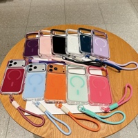Coque de téléphone magnétique en métal de haute qualité avec boutons pour iPhone 14 15 16 17 18 Pro Max, compatible avec le chargement sans fil et dotée d'un cordon de poignet