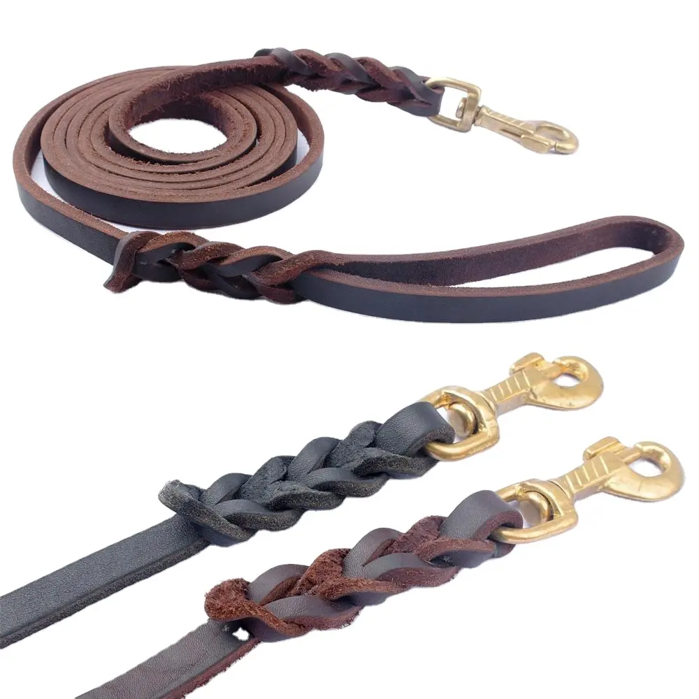 Braided Canine K9 Running Training Strap Real Leather Dog Leash for German Shepherd