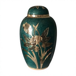 Urna Funeraria Metálica Color Verde Azulado con Diseño Floral Dorado en Forma de Domo, Urna para Cremación de Adultos, Diseños Personalizables, Decoración para el Hogar, Urna Metálica para Cenizas - Product Image 1