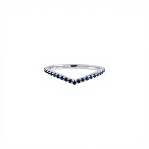 Bague de mariage de luxe en saphir bleu naturel taille ronde en argent sterling 925 plaqué rhodium avec pavé de pierres précieuses pour femme - Product Image 2