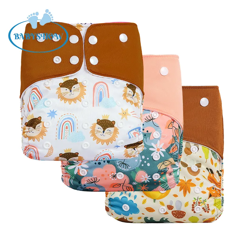 Fits All Washable Baby Child Nappies Baby Cloth Diapers Customized Adjustable One Size Print One Opp Bag Dry Surface PUL Solid