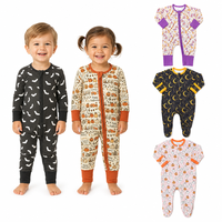 Pyjama grenouillère bébé Halloween 2026 en bambou avec fermeture éclair latérale, imprimé citrouille et fantôme, barboteuse à pieds avec poignets mitaines pour nouveau-né