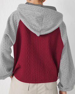 Sweat-shirt à capuche pour femme <span class=keywords><strong>de</strong></span> haute qualité, tendance automne, couleur contrastée, tricot torsadé, pull à manches longues, coupe ample, décontracté, haut à capuche - Product Image 2