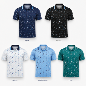Polo de Golf Personalizado con Estampado Geométrico Azul Marino para Hombre, Ropa de Golf de Alto Rendimiento con Absorción de Humedad y Elasticidad, Marca Privada OEM ODM - Product Image 2