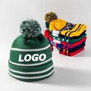Bonnet en tricot décontracté personnalisé avec pompon, chapeau d'hiver pour le ski, double couche, coupe-vent, chaud, 100% acrylique, logo jacquard pour cadeaux promotionnels - Product Image 1