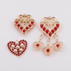 Colgante de metal con diamantes de imitación en forma de corazón, borla de perlas y diamantes rojos, accesorios de joyería DIY para tocados y pendientes, Primavera 2025 - Product Image 5