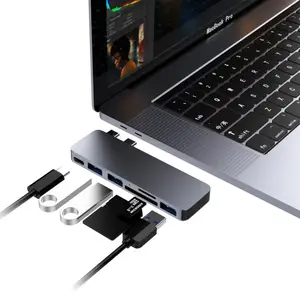 DC6 Usb Hub Macbook Type C Adapter Dual Port Naar Thunderbolt 3 En Usb Data Voor Macbook, macbook Pro, Macbook Air