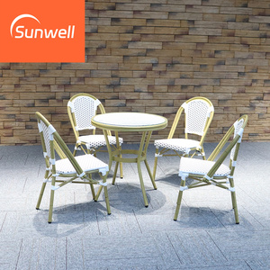 Nhà Máy Giá Xếp Chồng Lên Nhau Patio Pháp Phong Cách Wicker Mây Ghế <span class=keywords><strong>Paris</strong></span> Tre Ngoài Trời Đồ Nội Thất Sân Vườn Bistro Bảng Ăn Bộ - Product Image 2