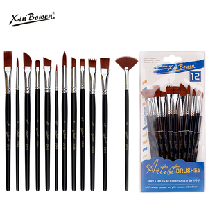 Xin Bowen haute qualité 12 pièces artiste pinceau ensemble manche en bois forme différente Nylon cheveux huile artiste <span class=keywords><strong>peinture</strong></span> brosse - Product Image 3
