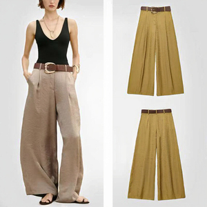 Pantalones Casuales de Alta Costura para Mujer, Estilo Europeo Americano 2026, Corte Regular, Pierna Ancha, Transpirables, Ecológicos, con Lazos de Colores - Product Image 3