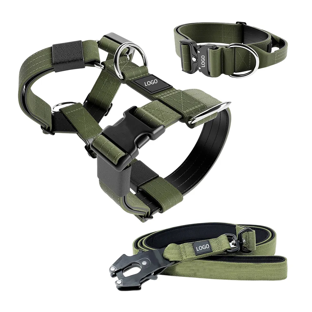 Heavy Duty Segurança Tactical Training Neoprene Acolchoado Tactical Combat Dog Collar Leash Harness Set No Pull For Training Walking
