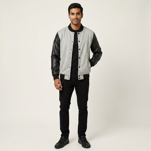 Custom Chenille Patch Streetwear Baseball <b>Jacket</b> PU <b>Leather</b> Sleeves Varsity <b>Jacket</b> with Inner Zipper <b>Mens</b> Winter Wear - Product Image 1