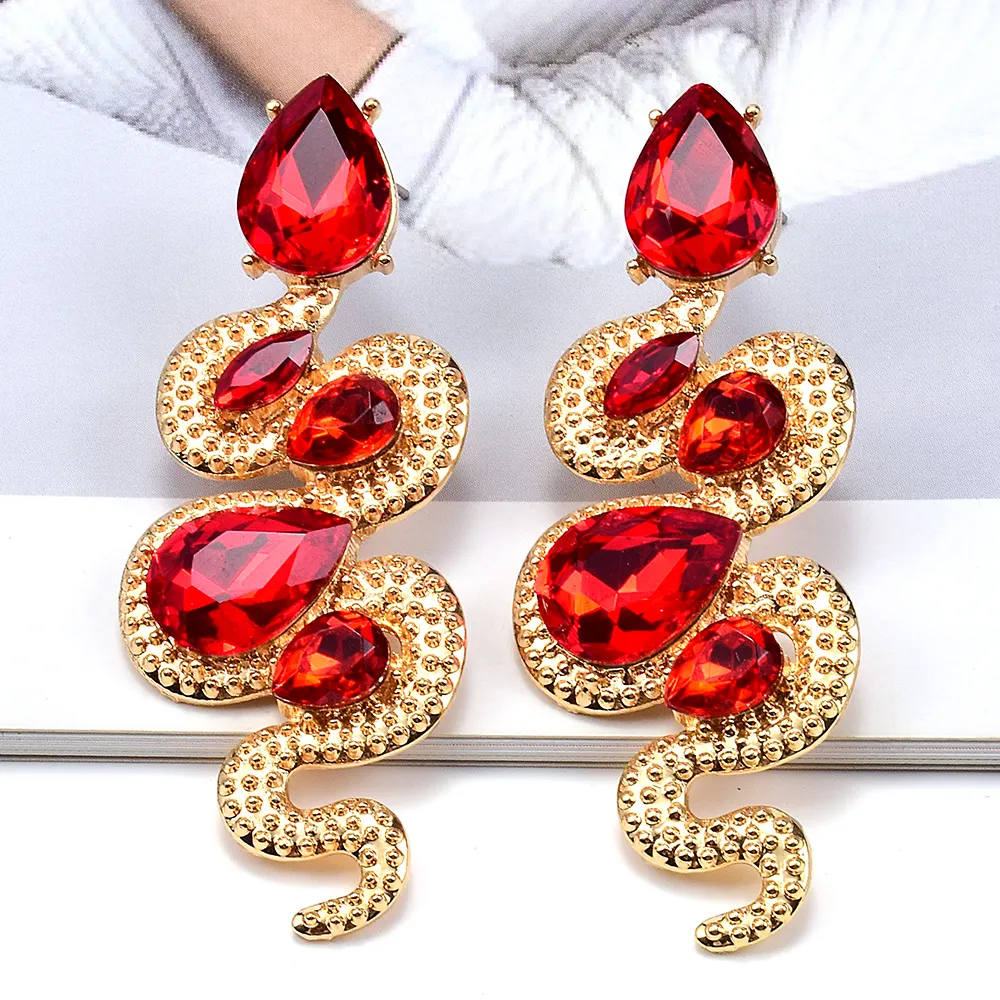 Kaimei Fashion Jewelry Vintage Rhinestone Drop Dangle Earrings For Women Retro Snake Shaped Crystal Earrings Party Charm Earring