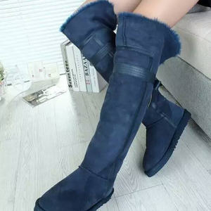 Bottes de neige plates décontractées en peau de mouton véritable, cuissardes longues, mollets larges pour femmes, bottes occidentales au-dessus du genou - Product Image 6