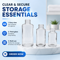 Flacon compte-gouttes en verre transparent avec bouchon à vis 30/50/100 ml pour huile essentielle, sérum, soin de la peau, format voyage de luxe