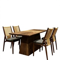 Ensemble table et chaises de restaurant de style rustique d'Asie du Sud-Est, chaises en bois massif tressées en corde pour salle à manger commerciale ou salon de thé