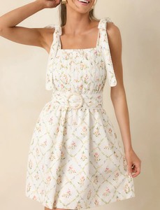 Women's <b>Summer</b> Floral Print <b>Sleeveless</b> A-Line Mini <b>Dress</b> With Belt Square Neck Sweet Style Casual Wear - Product Image 1