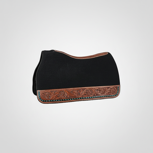 Tapis de selle en feutre noir de haute qualité, point de bourrelet turquoise, cuirs usinés, tapis de selle western portable et de qualité supérieure - Product Image 1