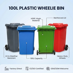 Contenedor <span class=keywords><strong>de</strong></span> <span class=keywords><strong>Basura</strong></span> <span class=keywords><strong>de</strong></span> Plástico Ecológico <span class=keywords><strong>de</strong></span> <span class=keywords><strong>100</strong></span> <span class=keywords><strong>Litros</strong></span> con Tapa, Contenedor <span class=keywords><strong>de</strong></span> <span class=keywords><strong>Basura</strong></span> Móvil con Ruedas Grandes para Saneamiento Urbano al Aire Libre - Product Image 5