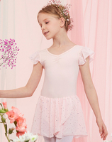 Vestido de Ballet con Mangas con Volantes para Niñas, Falda de Tul Brillante, Disfraz de Danza con Cuello en V para Niñas, Traje de Ballet para Exámenes Graduados, Venta al por Mayor