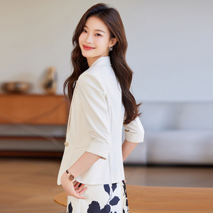 Sky Blue Women's Blazer Three Quarter Sleeve Slim Fit Korean Style Spring Autumn Wear - Product Image 4