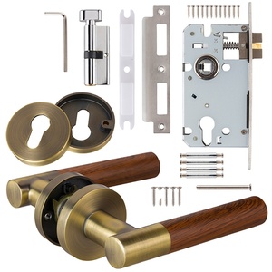Gagang pintu Modern Grain tuas keamanan logam seng kunci pintu pegangan pintu pintu privasi kayu Mortise kenop pintu untuk Hotel - Product Image 6